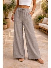 abordables Fondos-Mujer Perneras anchas Chinos Pantalones de verano Vacaciones Básico Longitud total Media cintura Comodidad Rígido Diario Negro Rojo Azul Café Verano Primavera