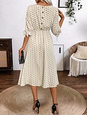 preiswerte Streifen- und geometrisches Kleid-Damen Midikleid A Linie Kleid Sommerkleid Urlaub Lässig Täglich Date Normale Passform Grafik Tupfen Halbarm Rundhalsausschnitt Beige Sommer Frühling