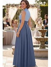 cheap Floor Length-A-Line Floor Length Shirt Dress Wedding Guest Dress Formal Dresses Mother of the Bride Dress Sleeveless Long Sleeve V Neck Shirt Collar Elegant Vintage Wedding Guest Satin with Pleats Ruched