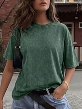 ieftine tricou simplu-Tricou damă 100% bumbac, vintage, spălat, topuri, modă, stilat, clasic, mânecă scurtă, guler rotund, topuri lungi, casual, zilnic, plajă, trandafir, roșu, albastru, verde iarbă, negru, portocaliu, vară, primăvară