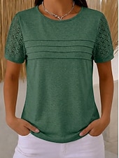 abordables Tops de Encaje-Mujer Blusa Tops de encaje Encaje Plisado Plano Elegante Moderno Sin Mangas Cuello Barco Tops regulares Casual Playa Festivos Negro Rosa Vino Beige Verano Primavera