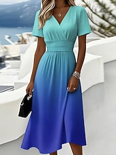 ieftine Rochie Artă și Design-Pentru femei Rochii Midi Rochie A line Vacanță Casual Boho Fit regulat Grafic Manșon scurt În V Albastru piscină Roz Îmbujorat Mov Portocaliu Vară Primăvară