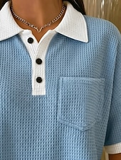  Mulheres Camisa Waffle Tops de verão Bolsos Botões Côr Sólida Bloco de cor Vintage à moda Sem Manga Colarinho polo Tops longos Casual Diário Ao ar livre Azul Amarelo Rosa Vermelho Verde Verão