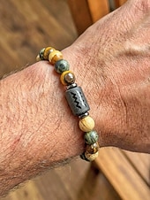 cheap Men's Jewelry-Men's Bohemian Style Natural Stone Bracelet with Zodiac Sign Pendant, Adjustable Elastic Beads, Ideal Gift, Beach Vacation and Casual Daily Wear