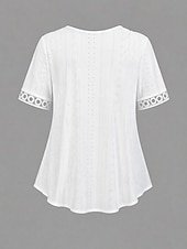  בגדי ריקוד נשים חלק עליון חולצת פוינטל חולצה קצרה טי שירטס מרקם אלגנטית מסוגנן קלסי שרוולים קצרים צווארון V חולצות רגילות קזו'אל חוף לבן צהוב ורוד מסמיק קיץ