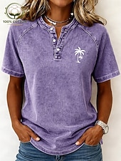  Damen Henley Hemd Vintage Mode Stilvoll Ärmellos Kurzarm Normale Oberteile Lässig Strand Blau Purpur Orange Rosa Grau Sommer Frühling