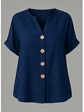  Жен. Рубашка Смешанная хлопковая ткань Льняная рубашка Бохо Рубашка Сплошной цвет Полотняное плетение Винтаж Стиль С короткими рукавами V-образный вырез Длинные топы