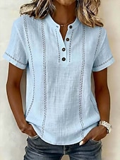 levne jednoduché tričko-Dámské Tričko Tričko Henley Tričko Top Knoflíky Proužky Módní Krátký rukáv Henley Běžné topy Ležérní Plážové léto Bílá Světlá růžová Nebeská modř Léto Jaro