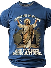  Camisa T-Shirt Cristiana Graciosa Hombre Biblia Salí de mi cueva y he estado muy bien Resurrección de Jesús Meme Humor Camiseta Gráfica Casual de Manga Corta Regalo para la Iglesia Ropa de Diseñador
