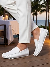 baratos Homens-Mocassins masculinos brancos, leves e confortáveis, para caminhadas, calçado casual elegante e macio, ideal para noites em resorts, jantares de férias, cruzeiros, momentos de lazer na praia e férias descontraídas.