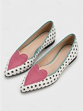 cheap Women's Flats-Women's Star Print Loafers with Pink Heart Accent – Cute &amp; Comfortable Daily Flats for Casual Wear