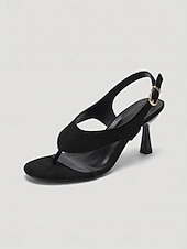 billige Hælte sandaler-Svarte slingback-sandaler til dame – elegante åpne hæler til hverdagsbruk &amp;ferieklær