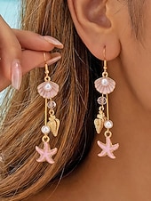 cheap Women's Earring-Women's Bohemian Alloy Starfish Shell Tassel Earrings, Multi-Color Beach Drop Dangle Earrings for Vacation Travel, Resort Style and Everyday Casual Wear