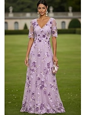 economico Lunghezza del pavimento-Linea ad A Abito Lunghezza al pavimento Vestito maxi Vestito da Festa Abito da Cocktail Abito da cerimonia per signora Manica Corta Scollo a V Elegante Vintage Lussuoso Formale Ospite di nozze Derby