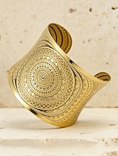 ieftine Bratara de dama-Brățară tip manșetă boemă din aliaj pentru femei, cu model deschis, din aur și argint, pentru vacanță la plajă, ținută casual zilnică, stil resort și bijuterii de vară.