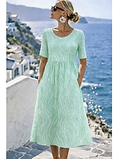 preiswerte Kunst &amp; Design Kleider-Damen Midikleid Shiftkleid Urlaub Lässig Normale Passform Grafik Tupfen Kurzarm Rundhalsausschnitt Blau Rosa Purpur Grün Sommer Frühling