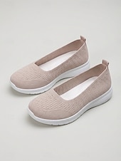 cheap Women-Women's White Lightweight Slip-On Walking Shoes – Breathable Knit Comfort Sneakers for Travel, Cruise Wear and Casual Use
