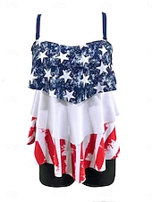 economico Tankini-Per donna Costumi da bagno Tankini Due pezzi Shorts Costume da bagno Controllo della Pancia Vita alta Snello Senza schiena Vacanza Abbigliamento da Spiaggia Bandiera Collo a U Senza Maniche Costumi