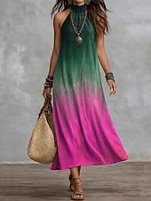 Недорогие Искусство и Дизайн Платья-Жен. Длинное платье Повседневное платье Шифоновые платья Платье в стиле 50-х годов Шикарные платья в стиле бохо Богемия Отпуск тропический Пляж Праздники Свидание Свободное облегание Омбре Графика