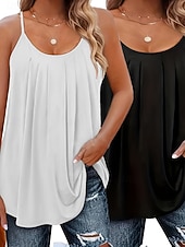 economico Serbatoio Semplice-Confezioni multiple 2 pezzi Per donna Scollo a V Senza Maniche Verde + rosa Canotta Maglietta senza maniche Maglietta Pieghettato Tinta unica Casuale Quotidiano Poliestere Estate