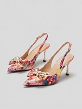 abordables sapatos slingback-Women's Vibrant Multi-Color Slingback Heels - Stylish Pointed Toe Pumps with Decorative Bow Knot &amp; Neon Accents for Daily Street Fashion, Chic Work Outfits &amp; Summer Socials