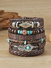 זול תכשיטים לגברים-סט צמידים בסגנון בוהמי לגברים, אורך מתכוונן בן 6 חלקים, סגסוגת, קליפת קוקוס &amp;חומר מעורב עץ, מושלם לחופשת חוף, ללבישה יומיומית קז'ואלית