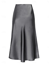 economico Gonne Formali-Per donna Gonne in raso Elegante Moda Midi Vita Alta Gonne Semplice Con Spacco Micro-elastico Feste Data Nero Champagne Marrone Verde Estate