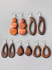 abordables Boucle d&amp;#39;oreille pour femme-Boucles d'oreilles pendantes bohèmes en bois pour femmes, boucles d'oreilles géométriques vintage aux styles variés, parfaites pour les vacances à la plage, les séjours estivaux et le quotidien.