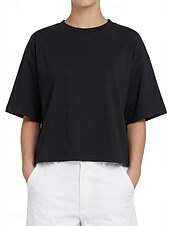 economico T-shirt semplice-Per donna Taglia grande Maglietta Tinta unica Elegante Casual Manica Corta Girocollo Top Regolari Quotidiano Sportivo Uscire Nero Bianco Giallo Blu marino Arancione Estate Primavera