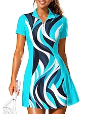 abordables Robe de tennis pour femmes-Femmes Géométrique Robe de tennis tenue de sport Manche Courte Fermeture éclair Imprimé Respirant Tennis Le golf Badminton Col Col Polo Robe Bleu et blanc Violet Orange Vêtements de tennis