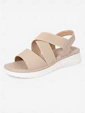 cheap Comfort Sandals-Women's Wide Fit Friendly Comfort Walking Sandals, Elastic Cross Strap Slingback Sandals with Non-Slip TPR Sole