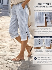 Χαμηλού Κόστους Πολυτελή Παντελόνια-Γυναικεία Κάπρι παντελόνια Βαμβακερό λινό παντελόνι κινέζικα Διακοπές Βασικό Καθημερινό Μήκος μοσχάρι Ψηλή Μέση Ριγέ Τσέπη Εκτύπωση Άνετα Moale Άνετο Μικροελαστικό Καθημερινά ΕΞΩΤΕΡΙΚΟΥ ΧΩΡΟΥ Δρόμος