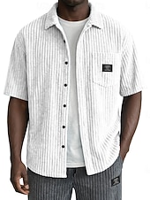  Herren Hemd Freizeithemd Cordhemd Knopfhemd Schwarz Weiß Burgunderrot Marineblau Kaki Kurzarm Einfach Hemdkragen Lässig Täglich Fronttasche Bekleidung Elegant Mode Lässig