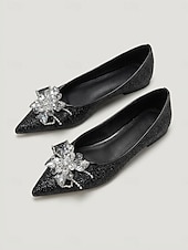 economico Ballerine da donna-Ballerine da sposa da donna con glitter dorati, scarpe da sposa a punta con dettaglio floreale in cristallo per cerimonia e ricevimento &amp;comfort nuziale