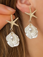 お買い得  レディースイヤリング-女性用ボヘミアンスタイルの合金製シェルイヤリング、コンクシェルペンダント、ビーチでの休暇や普段使いに最適、軽量でトレンディな女性用ジュエリー