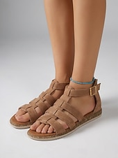 economico Sandali Gladiatore-Sandali gladiatore da donna color albicocca - comodi sandali bassi in stile boho con cinturini multipli, ideali per le vacanze all'aria aperta. &amp;abbigliamento quotidiano