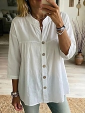 preiswerte Einfache Blusen-Damen Bluse Einfarbig Täglich Stilvoll Basic Dreiviertelarm V Ausschnitt Normale Oberteile Lässig Täglich Blau Schwarz Weiß Rosa Grün Sommer Frühling