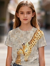  Girls' 3D Graphic Animal Giraffe T shirt Tee Short Sleeve 3D Print Spring Active Cute Kids 5-12 Years Casual Daily School Regular Fit