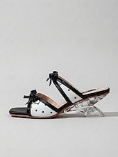 voordelige Sandálias de salto-Women's Black Polka Dot Sandals - Trendy Transparent Slide Sandals with Unique Sculptural Heels for Summer Vacations, Daily Street Style &amp; Resort Wear