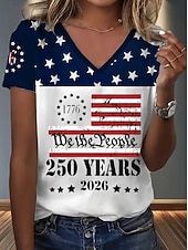  Ημέρα Αμερικανικής Ανεξαρτησίας Γυναικεία Μπλουζάκι Στάμπα Γραφική Αμερικάνικη σημαία Βίντατζ Στυλάτο Κλασσικό Κοντομάνικο Λαιμόκοψη V Κανονικά μπλουζάκια Καθημερινά