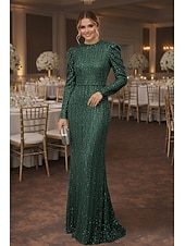 economico Abiti da sera a tubino-Tubino Colonna Lunghezza al pavimento Abito da invitata a nozze Abito Formale Abito da sera Abiti da Ballo Elegante Manica Lunga Girocollo Balli di fine anno Formale Con Paillettes con Glitter