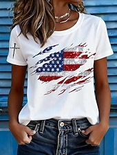  アメリカ独立記念日 女性用 Tシャツ プリント グラフィック アメリカの国旗 ヴィンテージ スタイリッシュ クラシック 半袖 クルーネック ラウンドネック レギュラートップス カジュアル 日常 ブルー ブラック ホワイト ルビーレッド グレー 夏 春