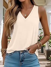 abordables Réservoir Simple-Paquets multiples 3 pièces Femmes Col en V Sans manches Bleu + Rose + Noir Débardeur T-shirt sans manches T-shirt Couleur Unie Occasionnel Quotidien Polyester Été