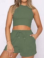 preiswerte Blusenanzüge für Damen-Damen Zweiteilige Sets Tank Top Shorts-Sets Ärmellos Rundhalsausschnitt Einfach Mode Streetwear Lässig Täglich Outdoor Schwarz Hellgrün Rosa Sommer Normale Passform