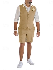  Uomo Smoking Completi in Lino Matrimonio in Spiaggia Spiaggia verde pisello Rosa Estate Tuta Scollo a V Tinta unita Vestibilità su misura 2 pezzi