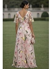 economico Lunghezza del pavimento-Linea ad A Abito Lunghezza al pavimento Vestito maxi Vestito da Festa Abito da Cocktail Abito da cerimonia per signora Manica Corta Scollo a V Elegante Vintage Lussuoso Formale Ospite di nozze Derby