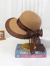 abordables Sombreros de mujer-Sombrero de paja bohemio para mujer, ala ancha, varios colores, decoración con lazo, sombrero de playa ligero para verano, vacaciones, ropa informal para exteriores