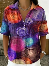cheap Art&amp;Design Blouses-Women's Shirt Solid Color Elegant Bohemia Vacation Short Sleeve Long Tops Casual Daily Holiday Blue White and Pink Light Brown Purple Orange Summer Spring