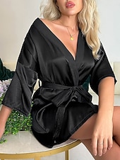 Χαμηλού Κόστους Γυναικείες ρόμπες-Γυναικεία Σαλόνια Ρόμπα Μοντέρνα Καθημερινό Μονόχρωμες Σατέν Μεταξωτές Πιτζάμες Πιτζάμες Κουρελού Φορέματα Σορτσάκια Σπίτι Διακοπές Κοντομάνικο Λαιμόκοψη V