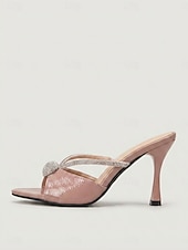 cheap Women-Women's Pink Rhinestone High Heel Sandals - Elegant Slingback Stiletto for Vacation Dinner &amp; Beach Evening Party